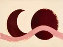 Wassende maan in de stijl Retro Shapes, in diep bordeaux, ossenbloed en verstoft roze, met warm beenderwit