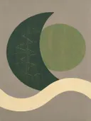 Wassende maan in de stijl Retro Shapes, in bosgroen, mos en bleek celadon, met een zacht crèmewit accent