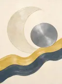 Wassende maan in de stijl Retro Shapes, in grafiet, zilvergrijs en bleek been, met een mosterdgeel accent