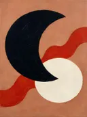 Wassende maan in de stijl Retro Shapes, in inktzwart en beenderwit, met één baan vermiljoen