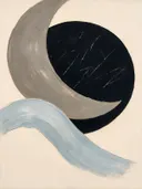 Wassende maan in de stijl Retro Shapes, in steengrijs, bleek blauwgrijs en krijtwit, met een diepzwart accent