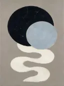 Wassende maan in de stijl Retro Shapes, in steengrijs, bleek blauwgrijs en krijtwit, met een diepzwart accent