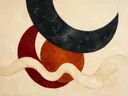 Wassende maan in de stijl Retro Shapes, in diep rood, roestoranje en romige crème, met diepzwart