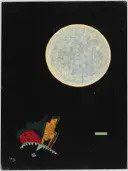Wassily Ein Kreis (A), 1928, GAC van Wassily Kandinsky: abstract met cirkel, maan, vormen en zwart, in zwart met lichtgrijs