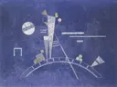 Wassily Fragil, 1931, GAC van Wassily Kandinsky: abstract met lijnen, cirkel, vormen en paars, in violet met wit