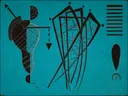 Wassily Unfinished Painting, 1944, GAC van Wassily Kandinsky: abstract met vormen, lijnen, zwart en turkoois, in turkoois met zwart