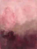 Abstract schilderij, wassing aan de linkerrand in roze en aubergine