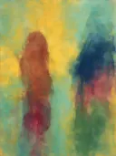 Abstract schilderij, wassing aan de rechterrand in alle kleuren