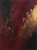 Abstract schilderij, wassing aan de rechterrand in bordeaux en brons