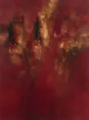 Abstract schilderij, wassing hoog in beeld in bordeaux en brons