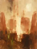 Wassing in drie lagen aardetinten, abstract schilderij met doorschijnende wassingen