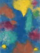 Abstract schilderij, wassing in het midden in alle kleuren