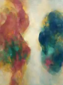 Abstract schilderij, wassing in twee massa's in alle kleuren