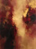 Abstract schilderij, wassing in twee massa's in bordeaux en brons