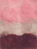 Abstract schilderij, wassing in twee massa's in roze en aubergine