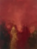 Abstract schilderij, wassing laag in beeld in bordeaux en brons