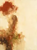 Wassing langs de linkerrand in klei, abstract schilderij met doorschijnende wassingen