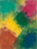 Abstract schilderij, wassing op de diagonaal in alle kleuren