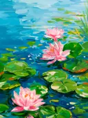 Impressionistisch schilderij van waterlelies in vijver