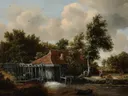 Landschapsschilderij 'Watermolen aan de Waterkant' naar Meindert Hobbema