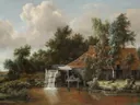 Landschapsschilderij 'Watermolen met Rode Daken' naar Meindert Hobbema