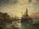 West Wemyss Harbour Fife van Samuel Bough: zee met open water en rivier