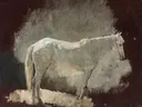 White Mare van Winslow Homer: dieren met paard, wit paard en merrie, in wit tegen donkerrood