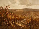 Landschapsschilderij, wijngaard in de herfst in gouden herfst