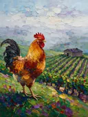 Wijngaard in zacht de ochtendmist in de mist, schilderij van wijngaard