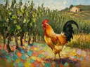 Wijngaard van dichtbij tussen de grassen in amber, schilderij van wijngaard van dichtbij tussen de grassen, met het paletm...