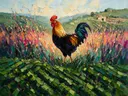 Wijngaard van dichtbij tussen de grassen in mosgroen, schilderij van wijngaard van dichtbij tussen de grassen, met het pal...