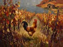 Wijngaard van dichtbij tussen de grassen in oranje, schilderij van wijngaard van dichtbij tussen de grassen, met het palet...