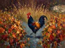 Wijngaard van dichtbij tussen de grassen in warm terracotta, schilderij van wijngaard van dichtbij tussen de grassen, met...
