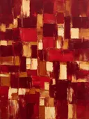 Abstract schilderij met het paletmes in wijnrood en oker