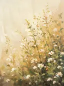 Schilderij van wilde bloemen in gouden licht