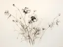 Inkttekening van wilde bloemen op lange stengels