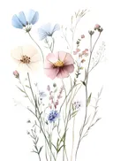 Aquarel van wilde veldbloemen met een blauwe korenbloem