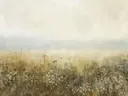 Schilderij van een wilde bloemenweide in de mist