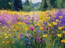 Landschapsschilderij van een wilde bloemenweide