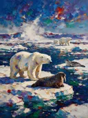 Wilde dieren in de mist in marineblauw, schilderij met verschillende dieren