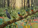 Wilde dieren in het bos in olijfgroen, schilderij met verschillende dieren