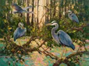 Wilde dieren in het bos, schilderij met verschillende dieren