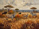 Wilde dieren tussen de grassen, schilderij met verschillende dieren