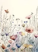 Aquarel van diverse wilde bloemen in pastelkleuren