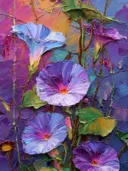 Close-up van paars-blauwe windebloemen, olieverfschilderij