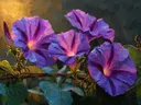 Schilderij van paarse windebloemen in dramatisch tegenlicht
