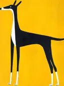 Zwart-witte windhond op gele achtergrond