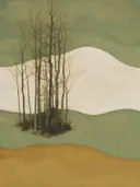 Schilderij van winterbos in salie en oker