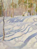 Impressionistisch winterlandschap met berkenbomen en sneeuw