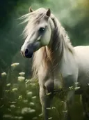 Wit paard tussen wilde bloemen